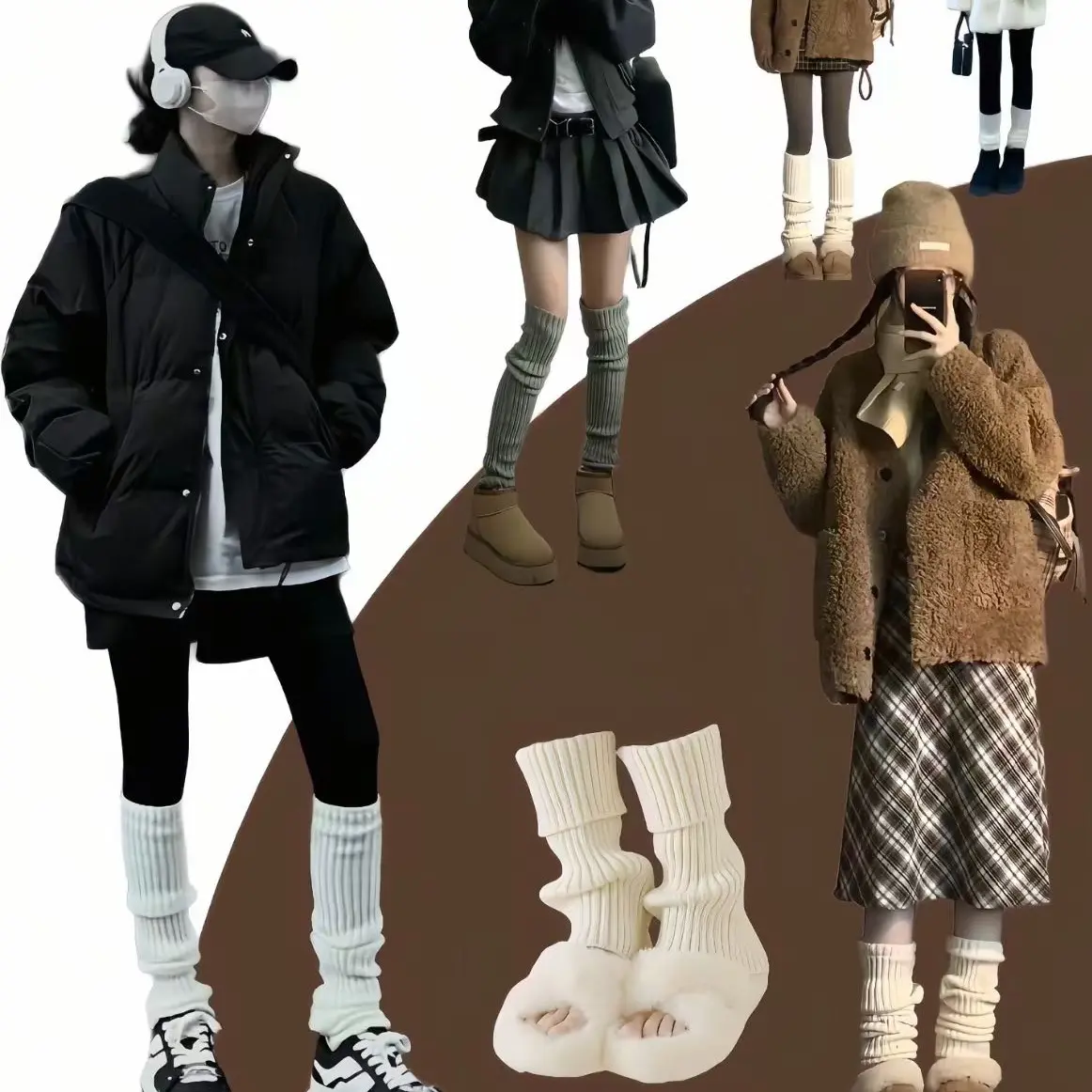 白色针织袜套女秋冬保暖袜套显瘦小腿袜配雪地靴堆堆袜