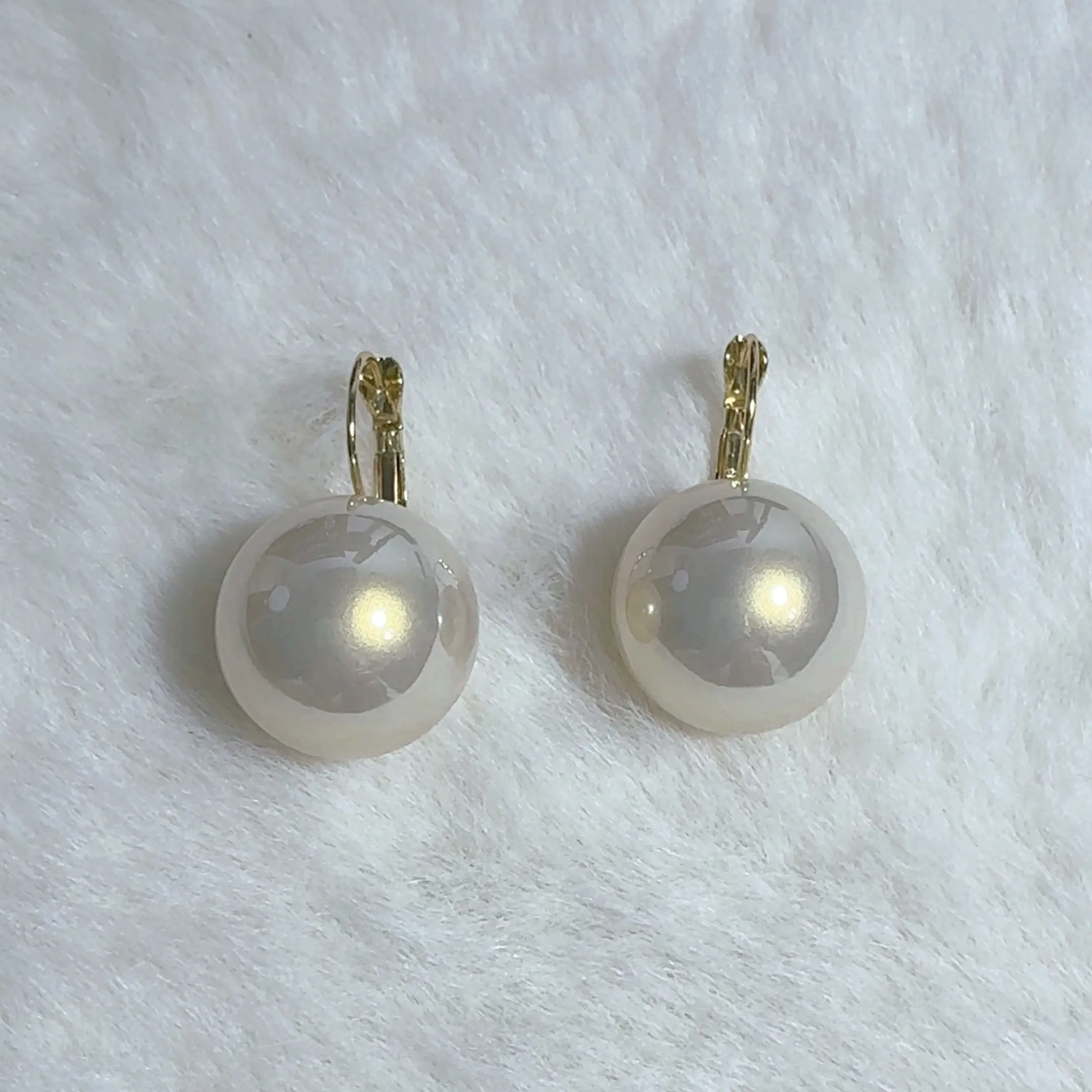 合金仿珍珠耳饰 女耳饰白色珠珠16m简约风耳环复古饰品轻奢