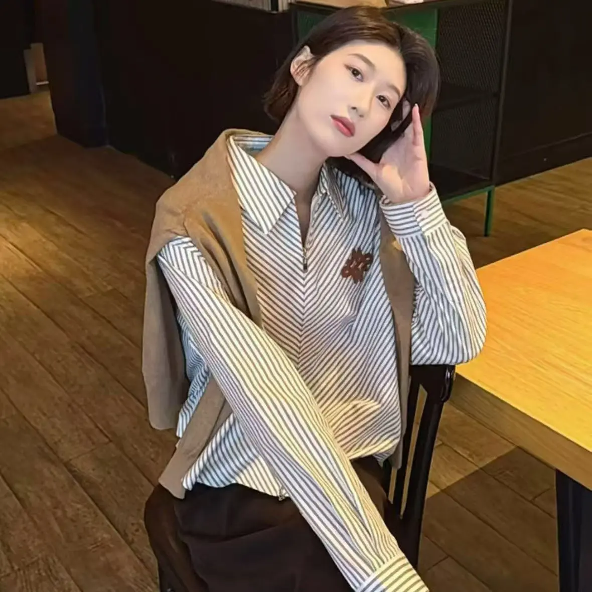 镜像斜纹拉链衬衫