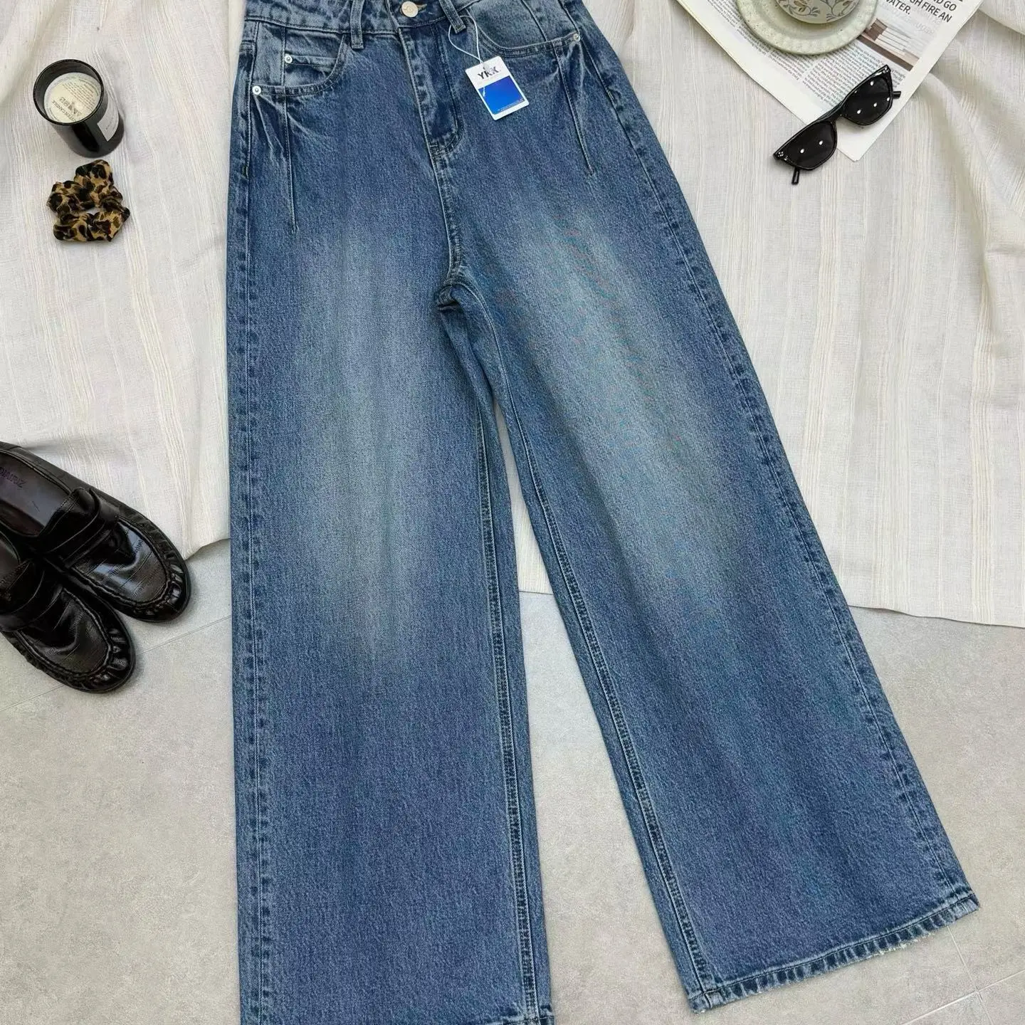 深圳南油新款阔腿牛仔裤春季高腰显瘦休闲百搭直筒拖地