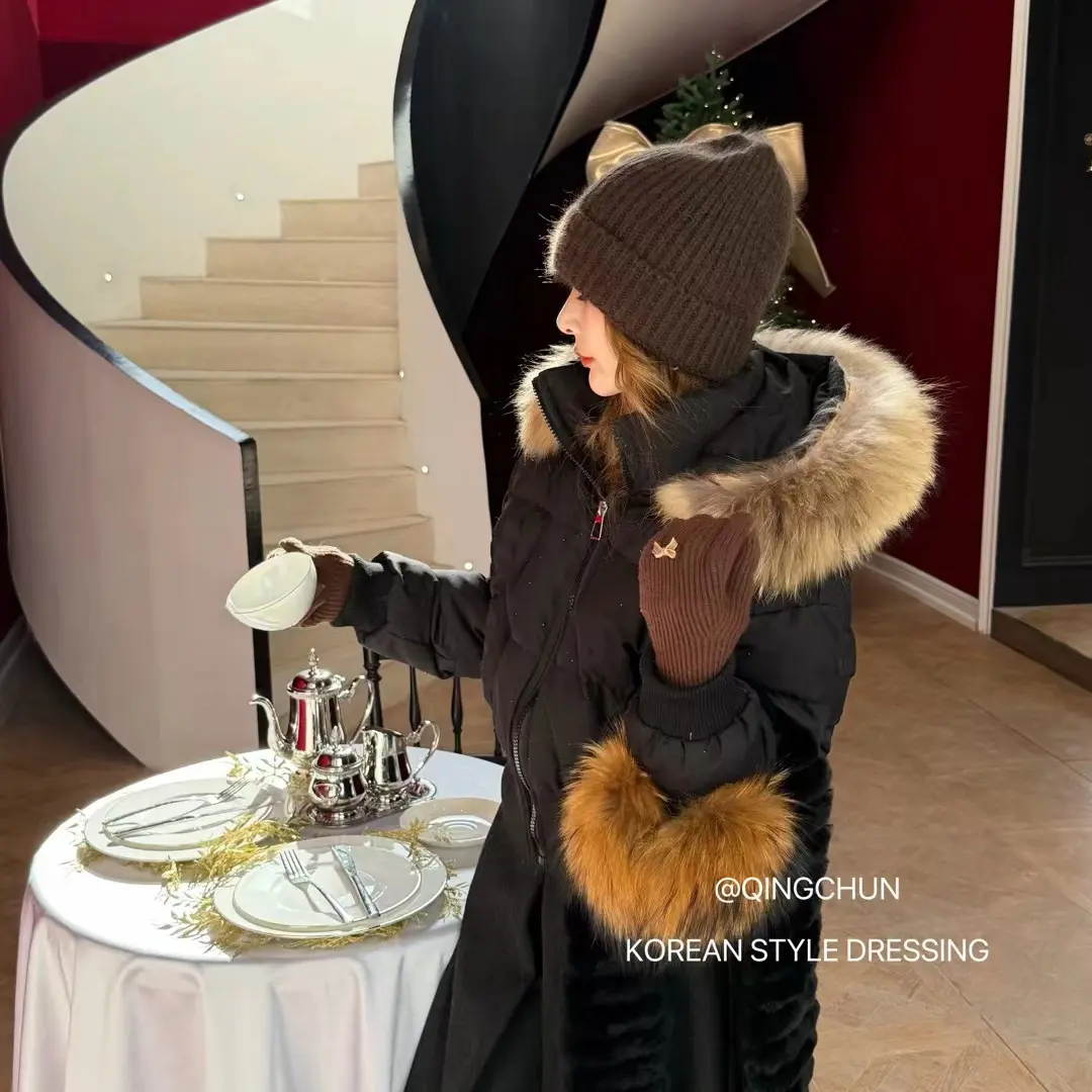 六六139定制大毛领连帽短款女保暖外套