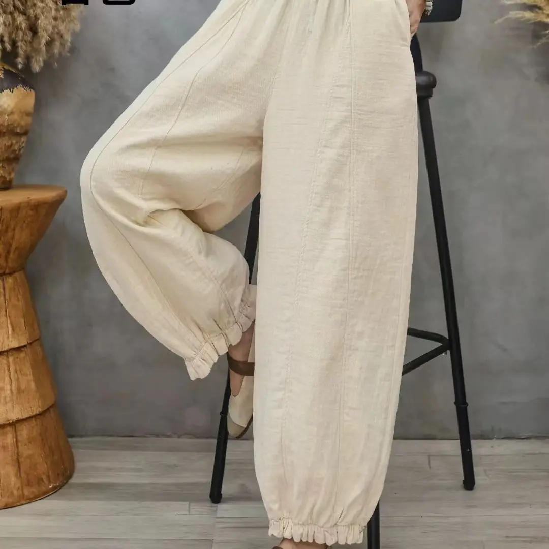 木耳边花苞灯笼裤女秋季新款松紧腰宽松九分阔腿哈伦休闲裤小个子