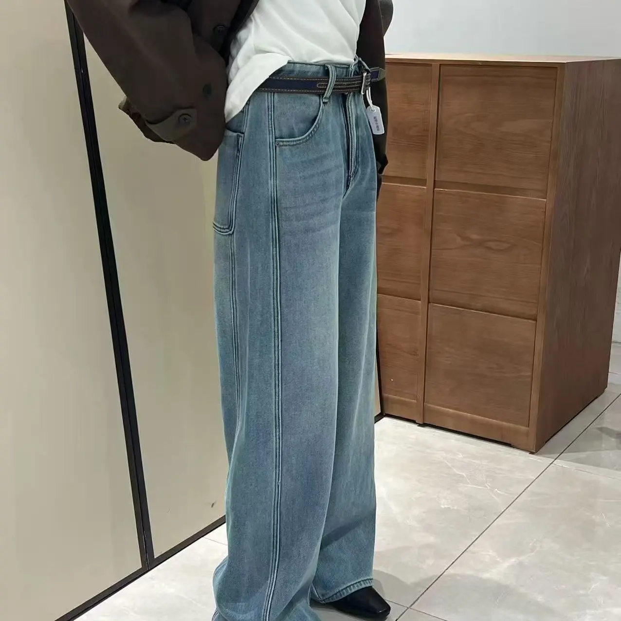 涂豆儿家浅蓝色密密绒弯刀加绒裤