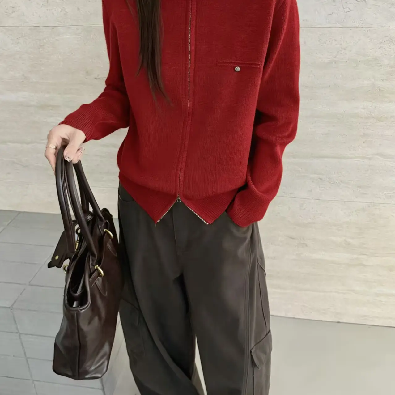 立领宽松百搭针织开衫冬季保暖时尚新款毛衣7157