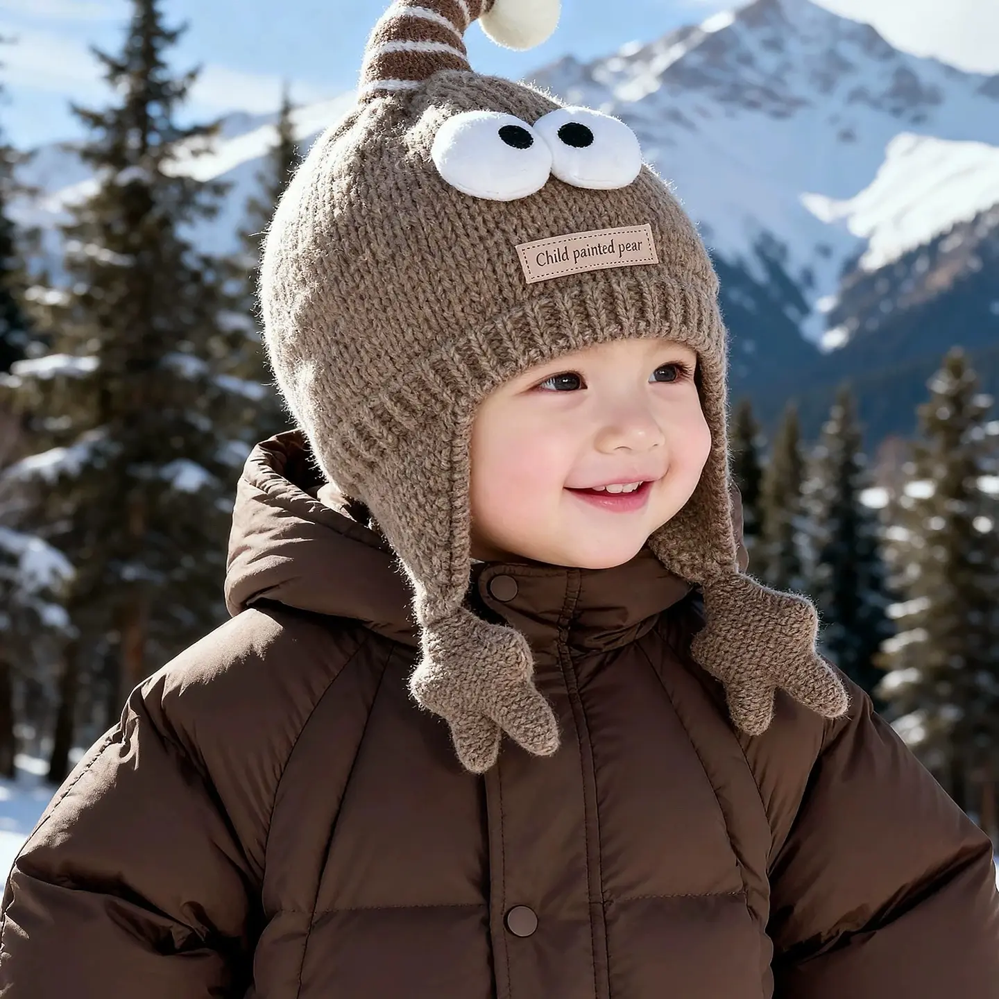 儿童帽子秋冬季男女宝宝保暖防风可爱超萌加厚婴儿外出毛线护耳帽
