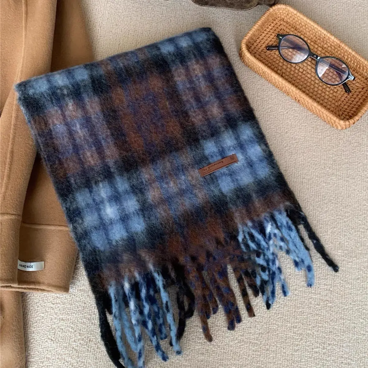 韩女搭配氛围感围巾冬季女含羊毛保暖旅游出片围脖沈梦辰同款