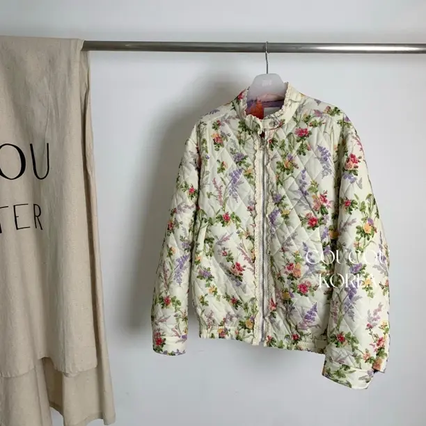 COUCOU泡菜正品 复古碎花双面短款棉服外套