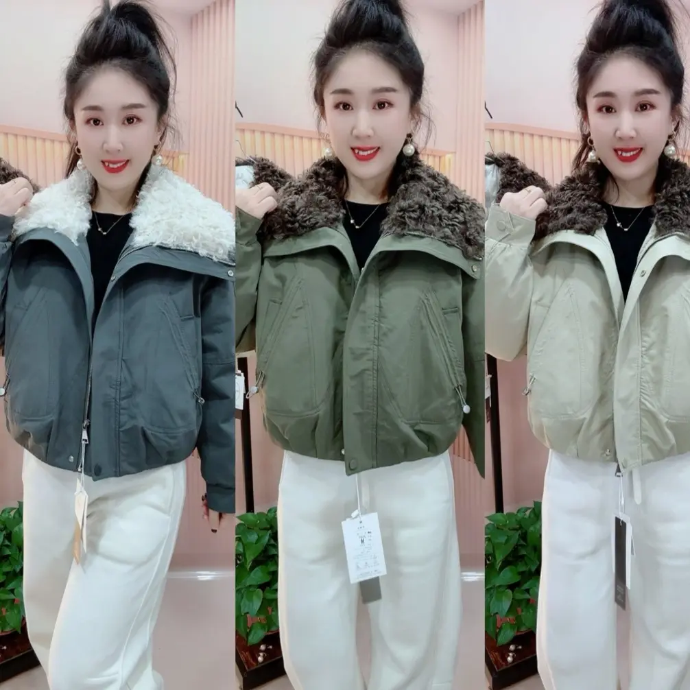 2591时尚毛领羽绒派克外套