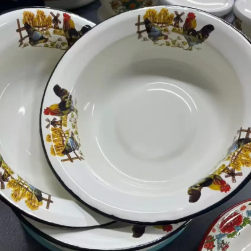 20公分珐琅搪瓷公鸡深菜盘1个