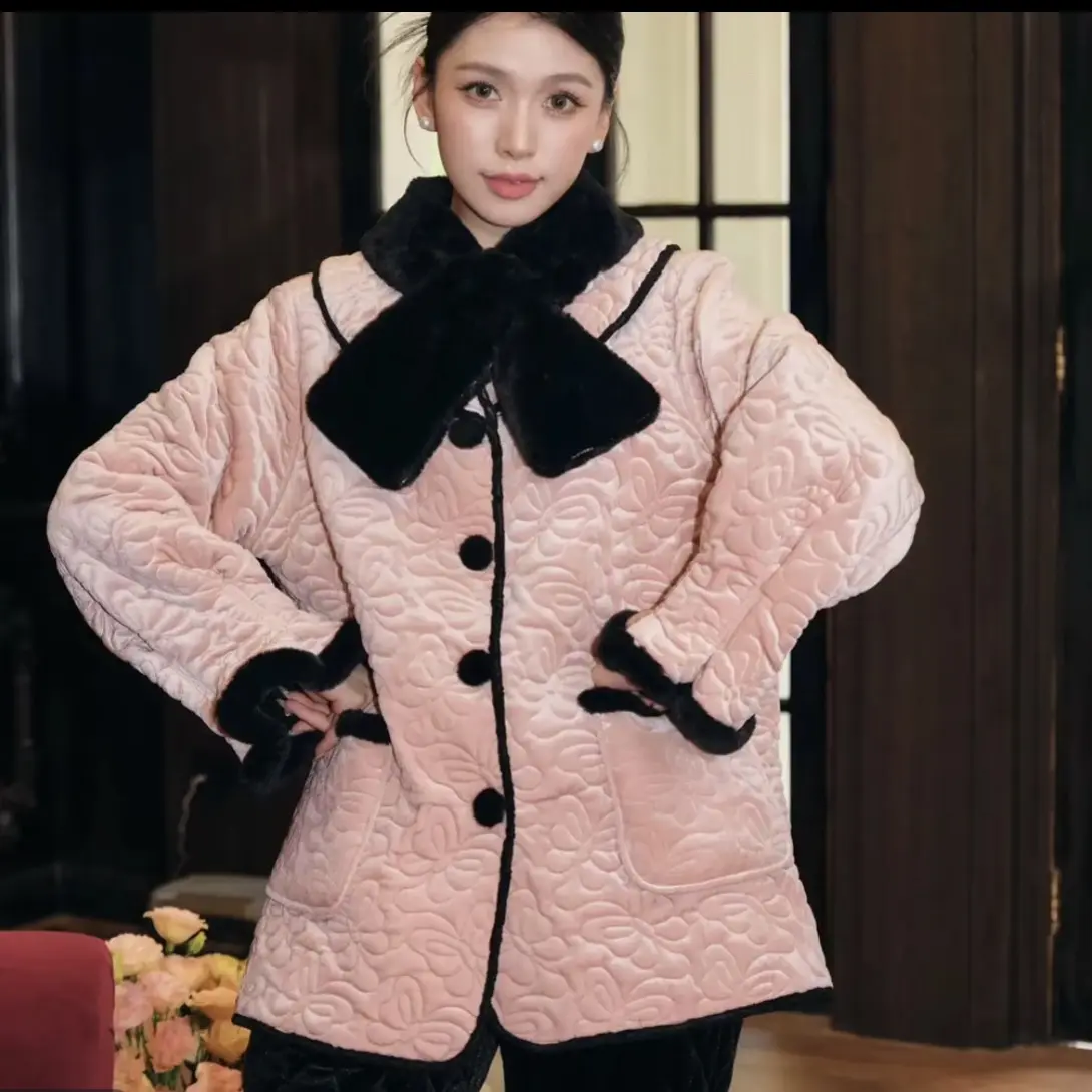 【月影山茶】尼尼塔原创高级感毛领厚款中式满绣国风翻领家居服睡衣