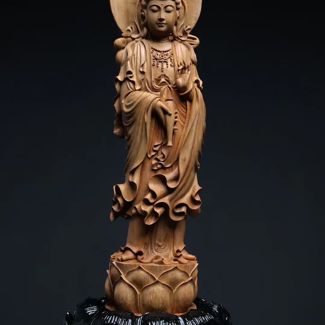 老山檀香木雕观音菩萨根雕文玩家居饰品中式客厅摆件