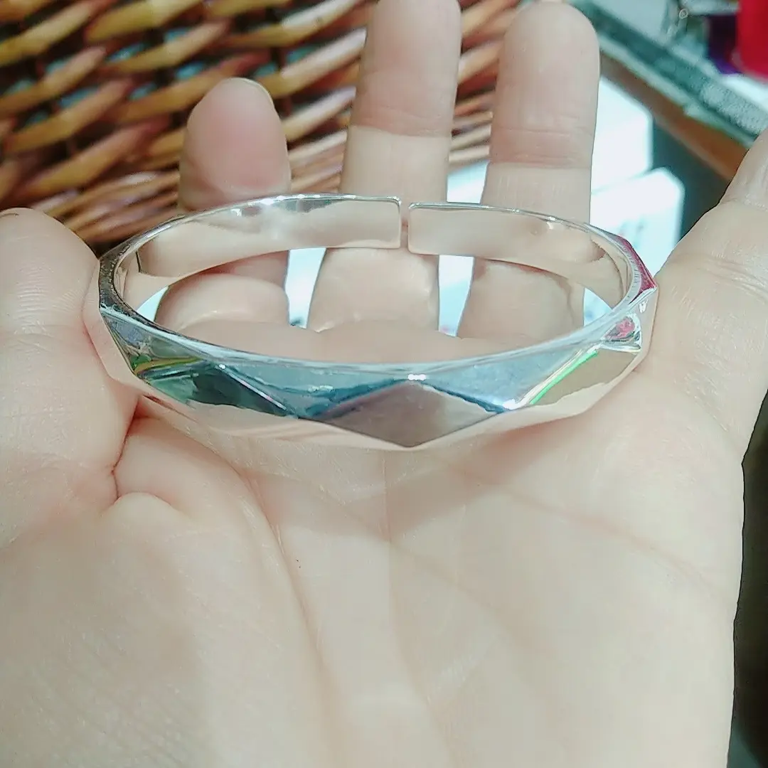 足银手镯  没有烦恼  实心马蹄菱形手镯