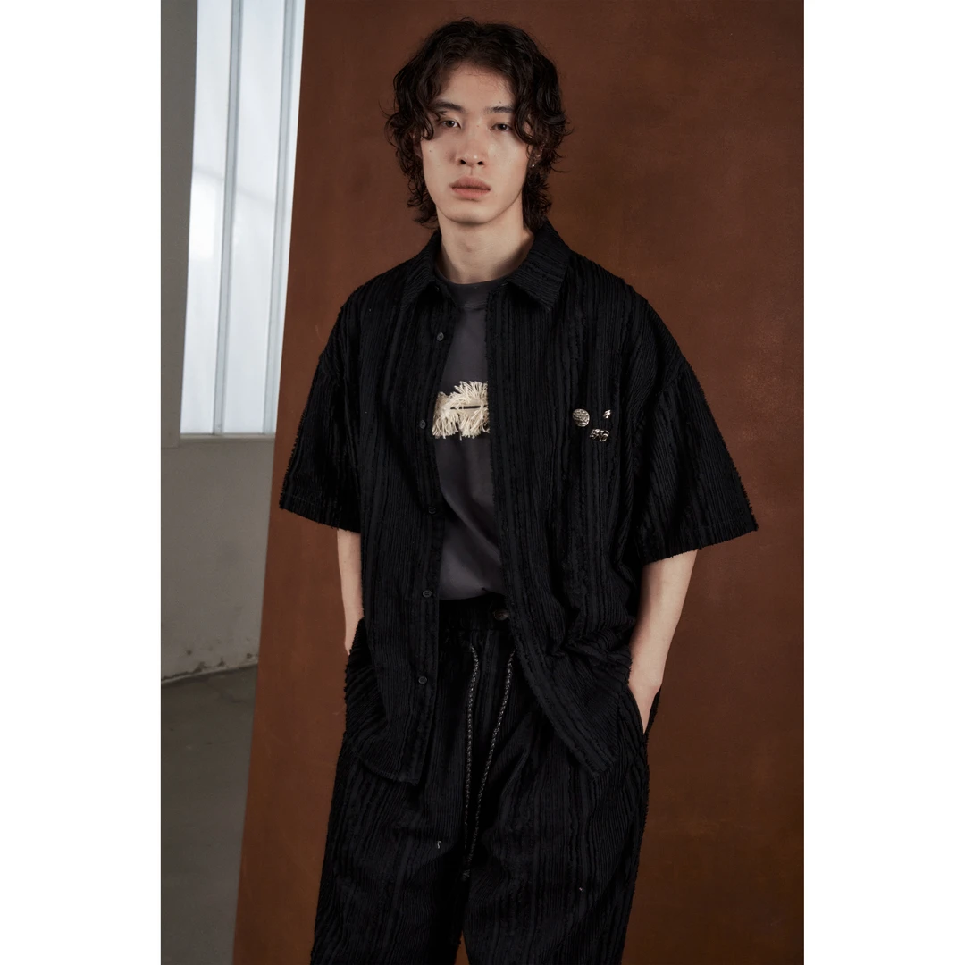 5TM丨Forge“褶皱生”反绒缎面纽扣设计感复古小众宽松痞帅男装衬衣