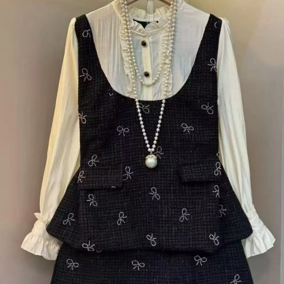 沐禧家秋季新款洋气时尚休闲财阀千金风上衣半身裙分体套装