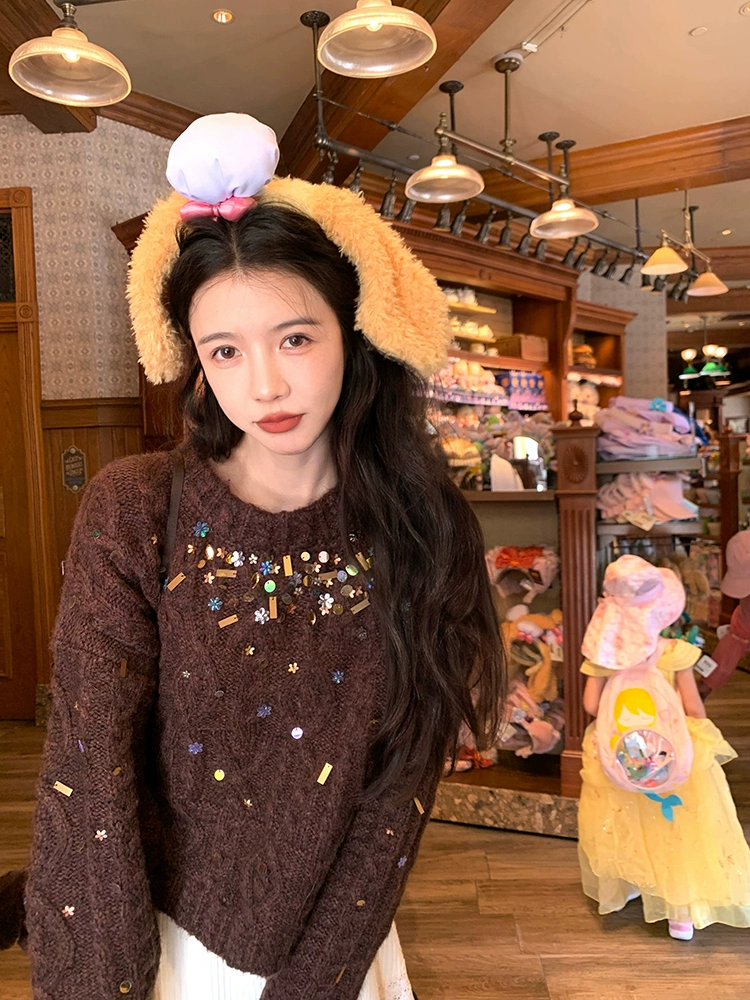 N大清仓！【星辰毛衣】手工珠片针织宽松圆领秋冬长袖慵懒套头毛衣女