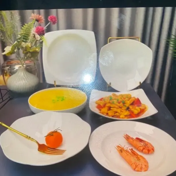 高温高骨瓷深口盘平盘异形盘家用陶瓷菜盘网红高档奢华纯白菜盘