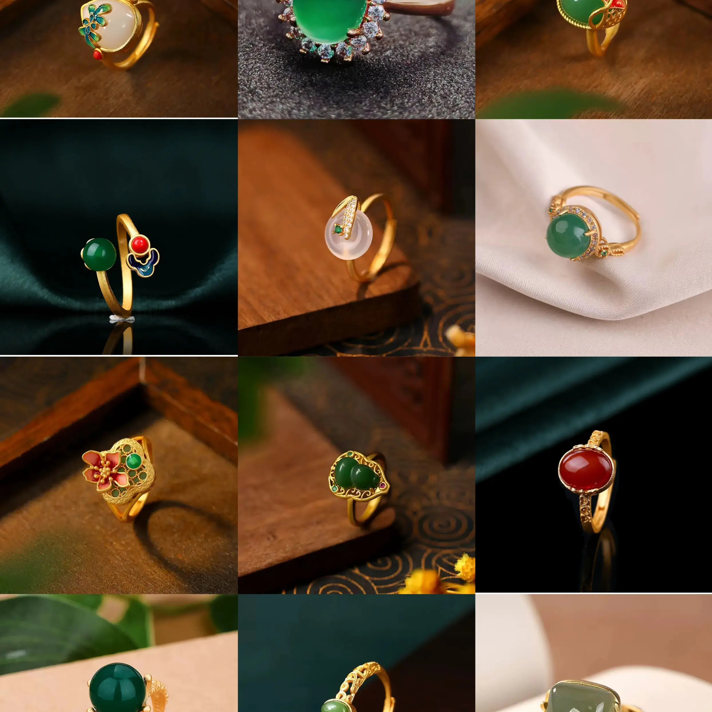 铜合金珐琅戒指 创意设计宫廷风戒指气质百搭复古新中式轻奢开口