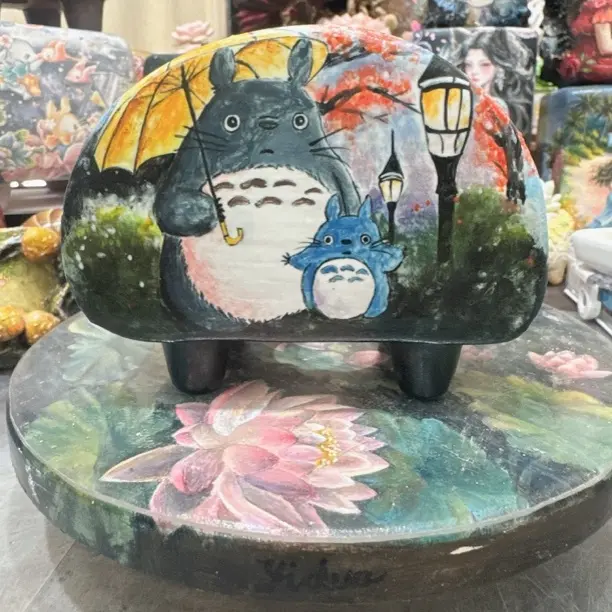 龙猫 釉烧手绘花盆 多肉花盆（一物一拍）内口7.5cm*4.5cm，外高16cm