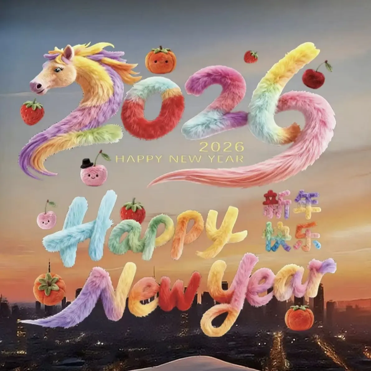 新款马年中国风毛绒静电玻璃贴春节喜庆装饰