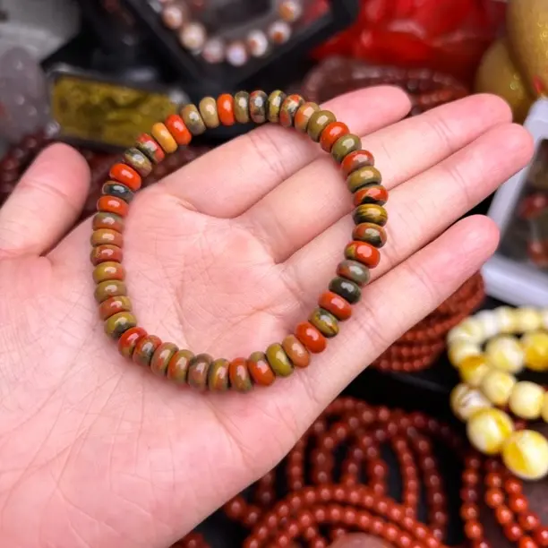 天然南红黄皮包浆料算盘珠单圈时尚简约精致