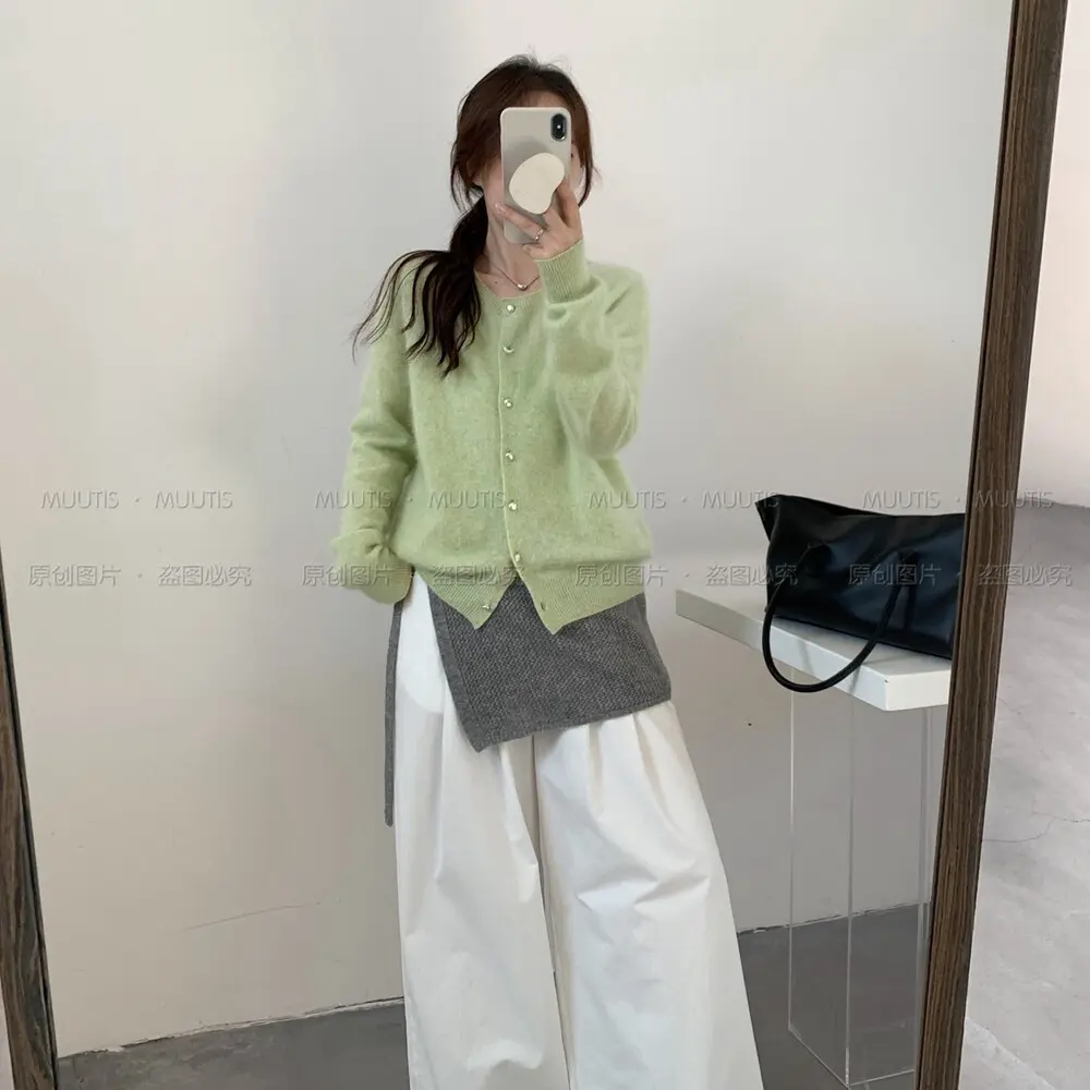 直播扣号下单女衫老钱风宽松型厚款针织中长款包袖圆领韩式