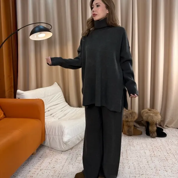 大码气质款针织毛衣直筒裤套装女