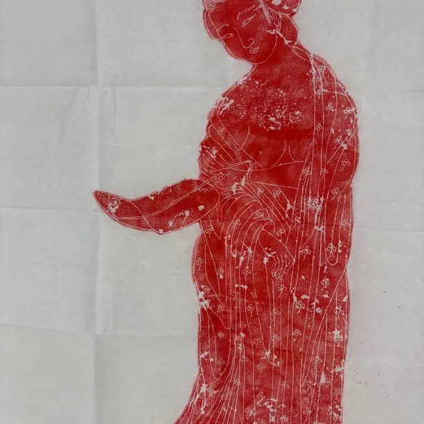 唐代持扇仕女拓片图原拓软片人物80*38cm四尺整张宣纸拓片