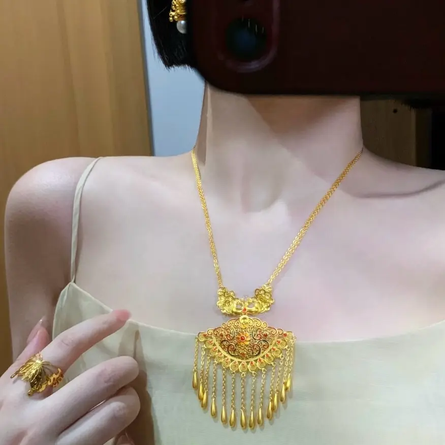 铜合金吊坠 晴多多·饰品铺子孤品古法新中式金色珐琅轻奢吊坠