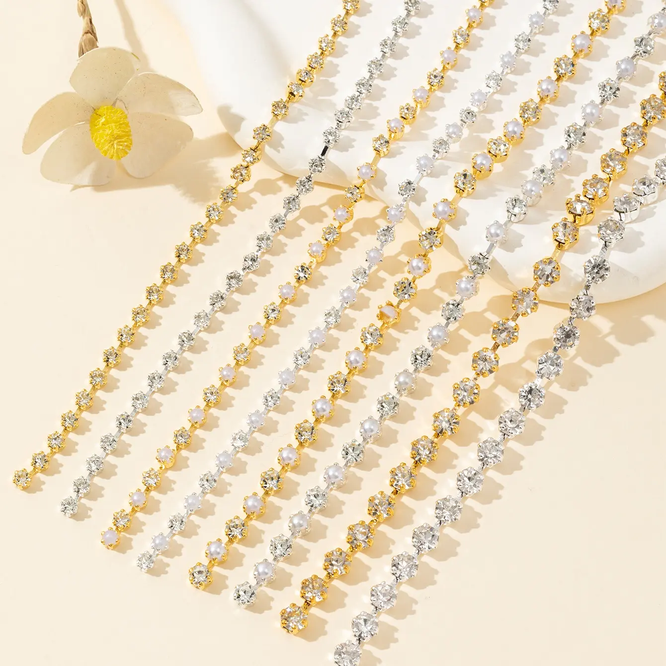 衣服装饰钻高档保色锆石爪钻链条银色加密肩带diy饰品配件锆石链