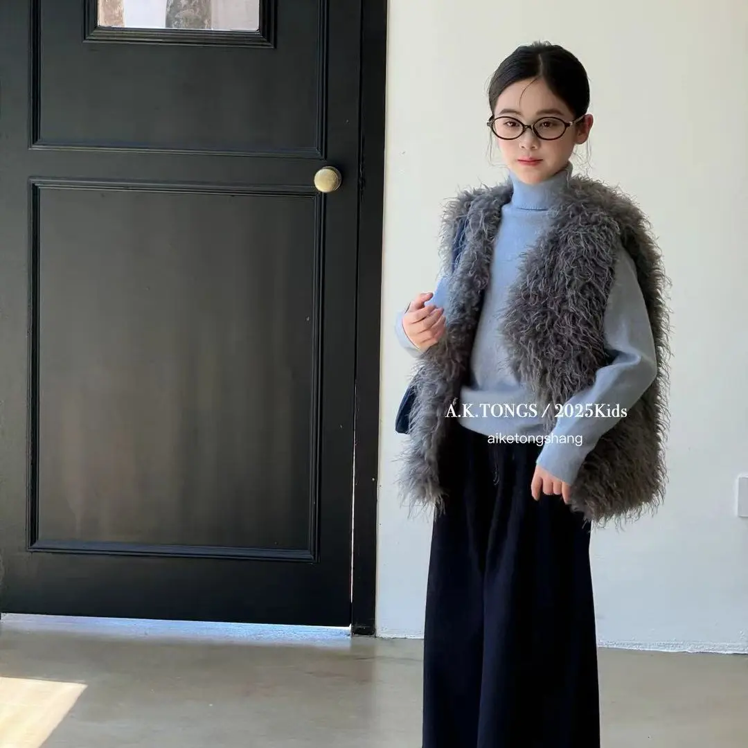 秋冬款冬季单排扣韩系纯色女套装毛绒童装毛领加厚