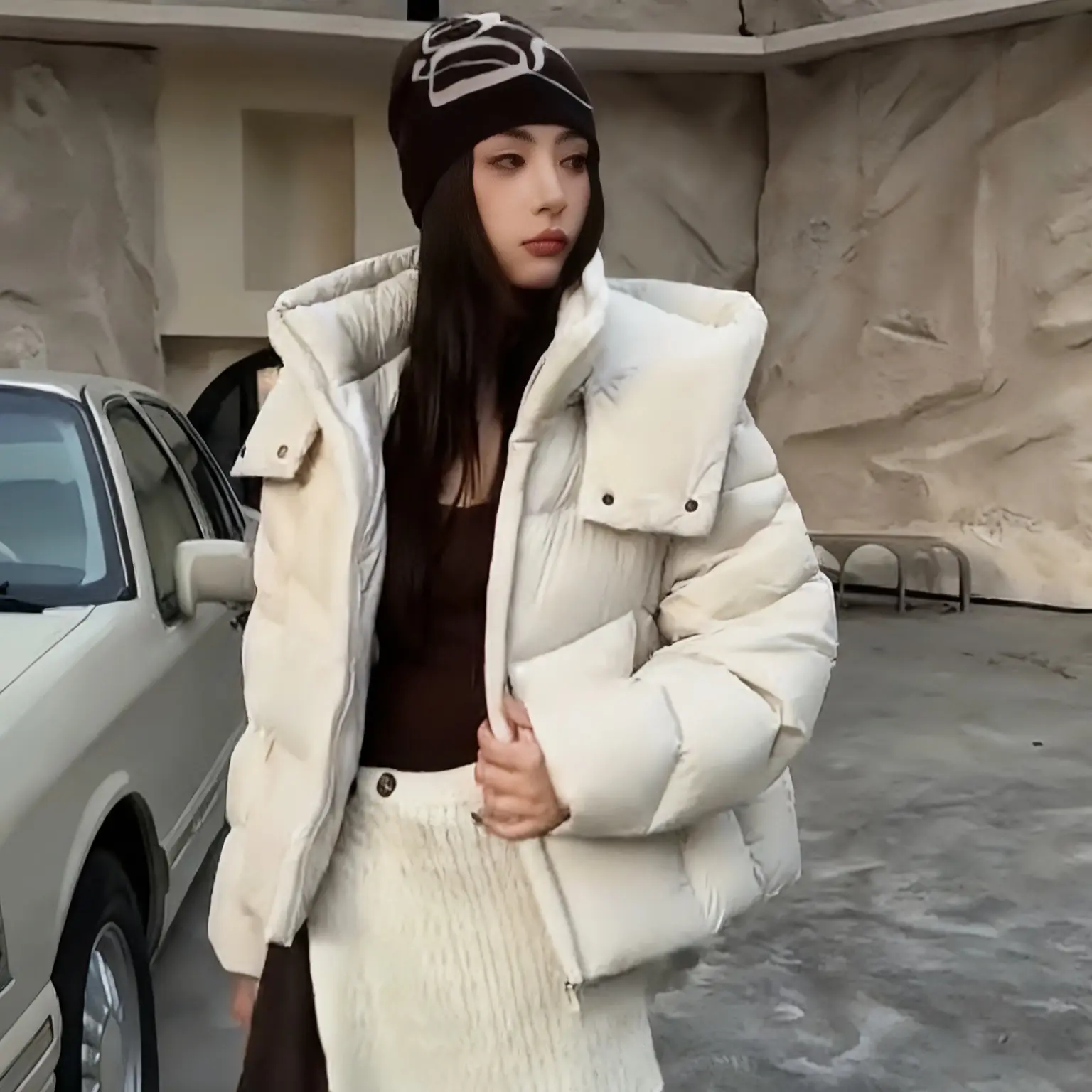 阿琅倚86151韩版泡芙短款连帽95白鸭绒女宽松加厚保暖冬季外套