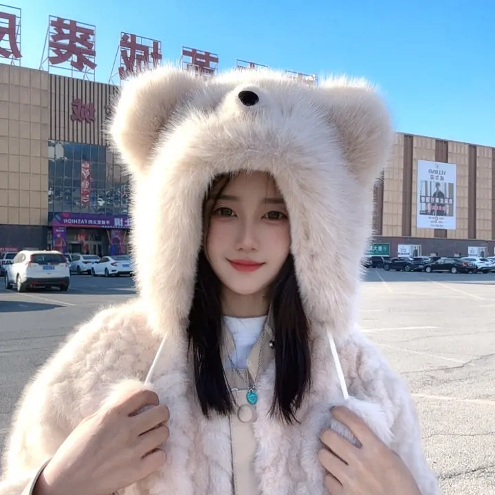 【小熊帽】帽子女士秋冬季毛绒护耳保暖防寒可爱显脸小百搭加绒加厚