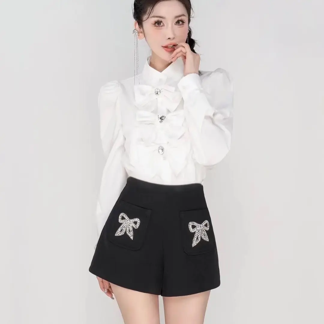 秋冬款高腰显瘦呢子短裤时尚百搭新款