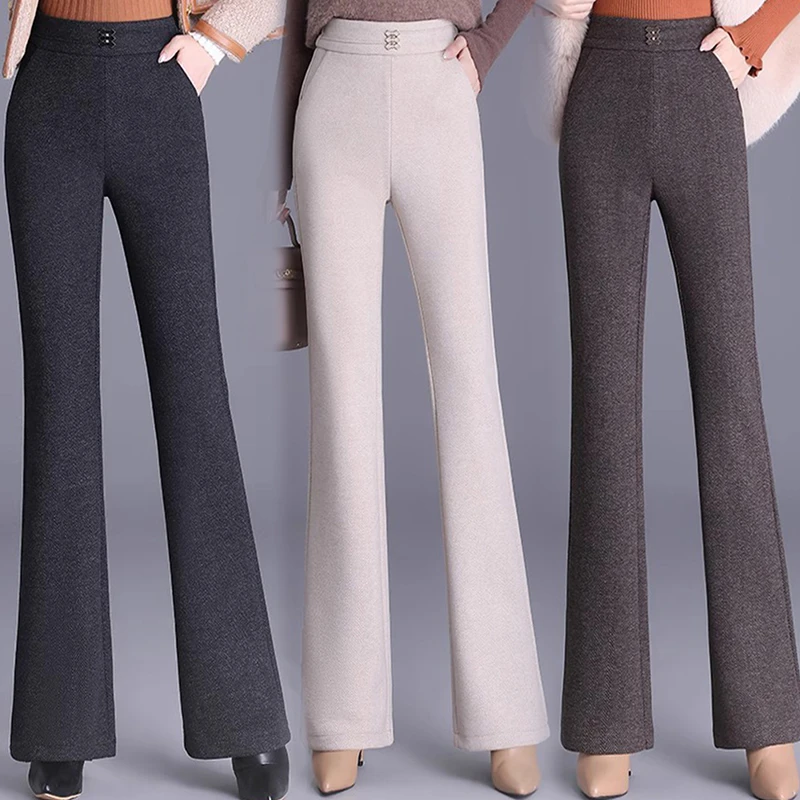 【运费补贴】冬季加绒加厚微喇长裤妈妈裤松紧腰时尚高腰显瘦休闲裤