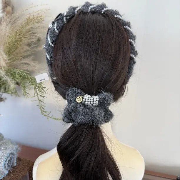 毛线珍珠气质款发圈百搭秋冬款