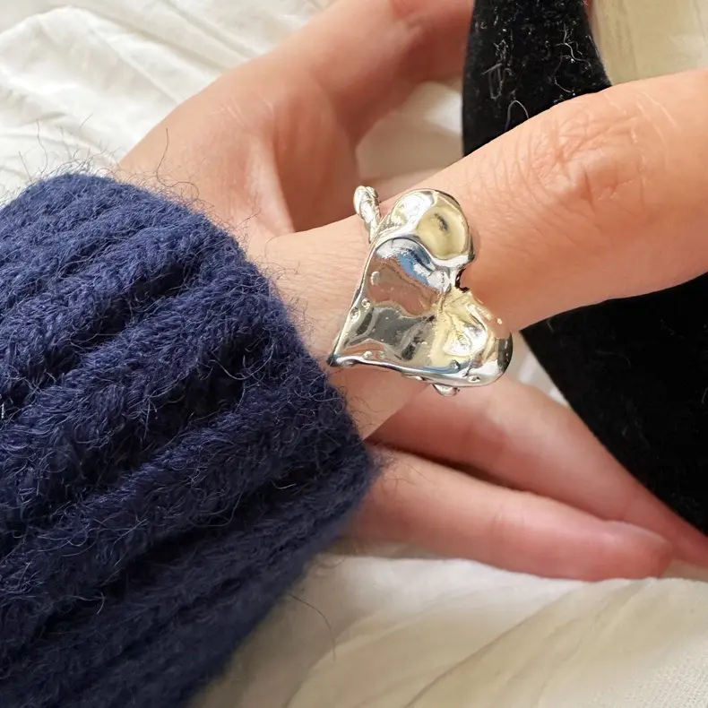 925银戒指 12-17港码重工熔岩感爱心戒指小众洋气时尚百搭氛围感