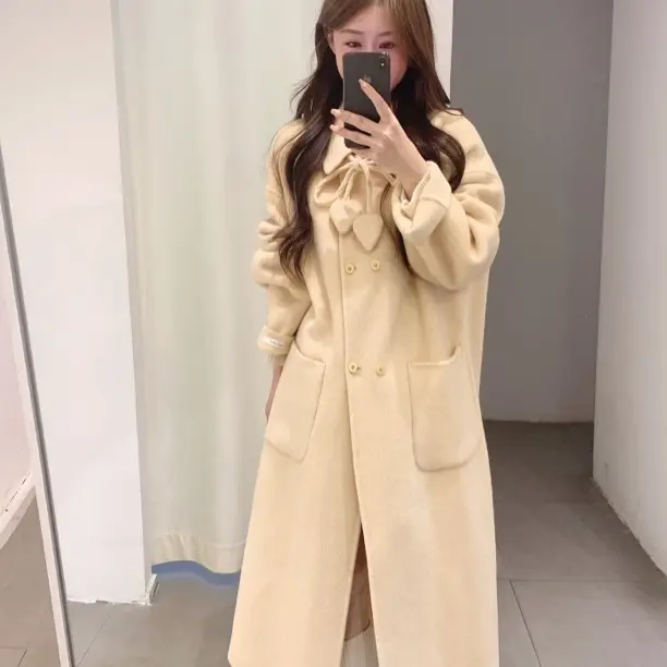 韩版气质翻领中长款双面羊绒秋冬加厚显瘦外套女