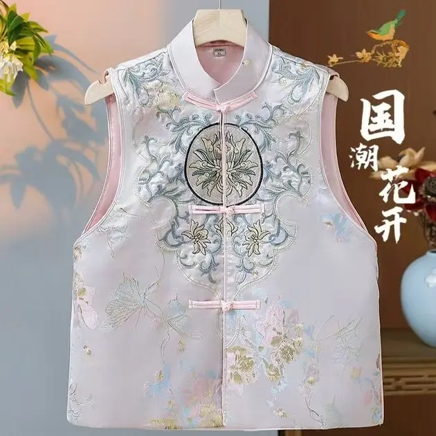 提花立领复古薄款马夹上衣气质中国风中式夏季美感时马甲气质