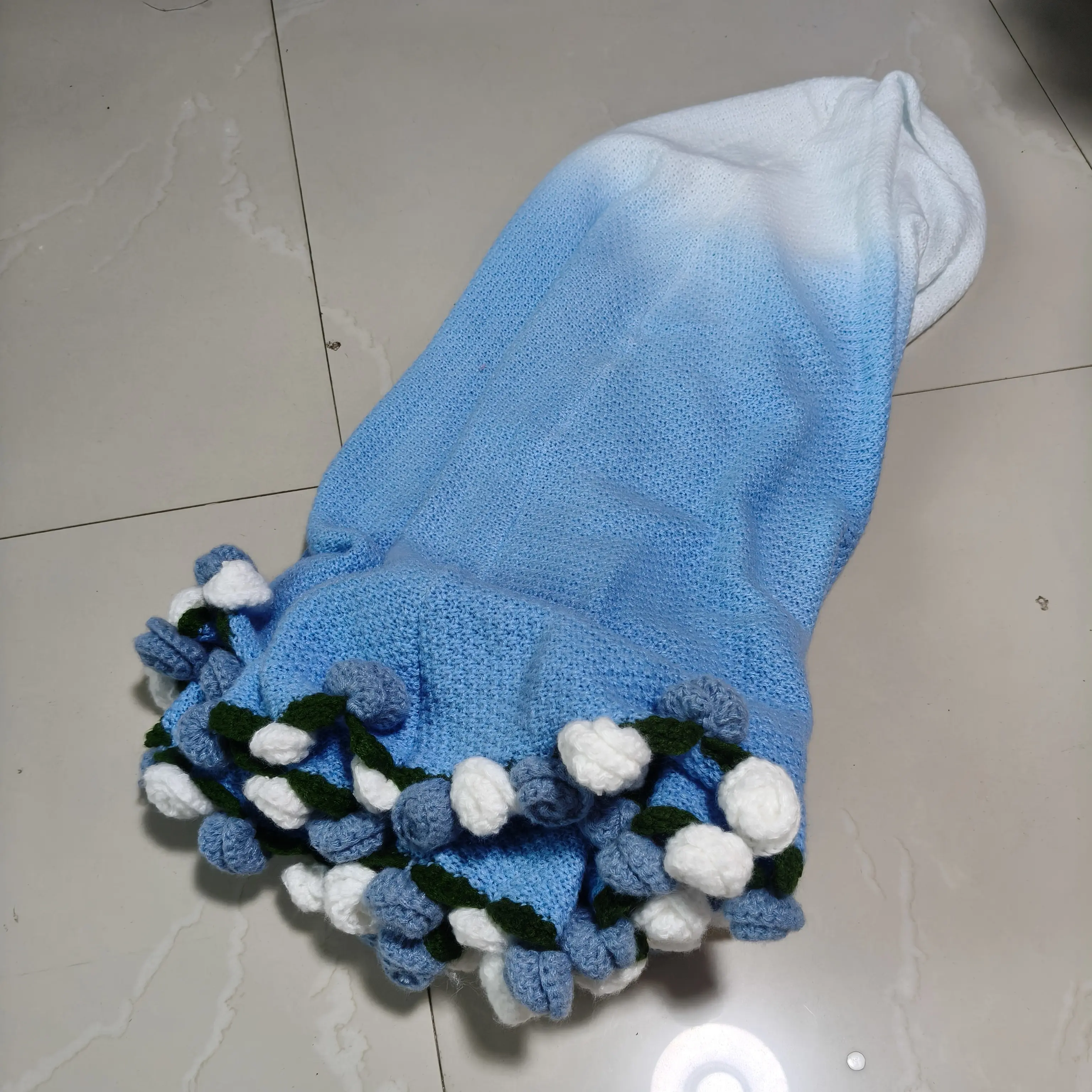 成品发货渐变蓝玫瑰花束毯子手工编织送女生礼物