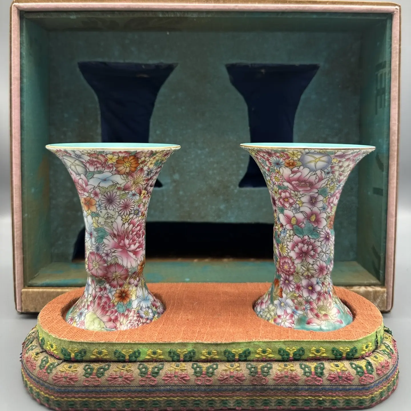 仿古瓷 粉彩万花花卉纹花菇