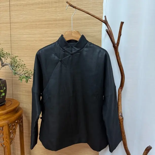 传统中式复古立领斜襟桑蚕丝香云纱秋冬上衣日常百搭