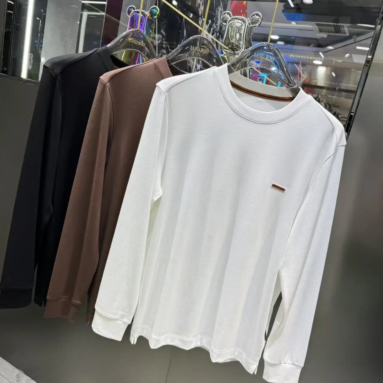 男士2025春季新品长袖圆领男士百搭长绒棉莫代尔混纺舒适打底T恤