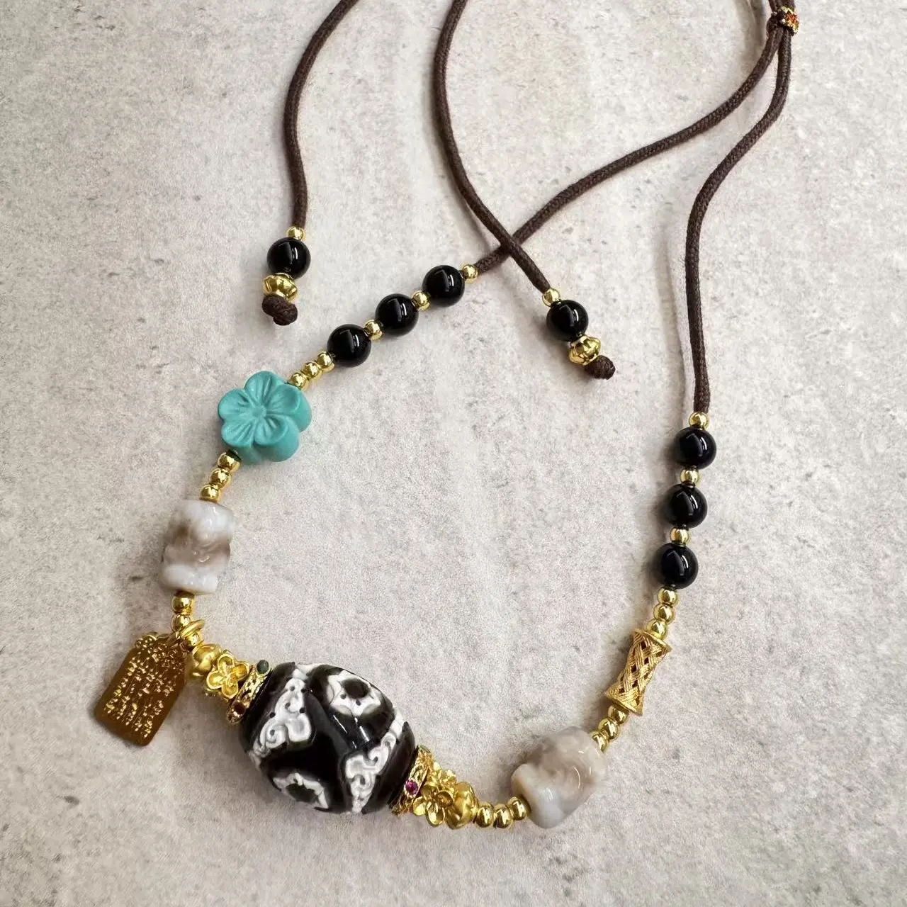 岚宫措｜莲花三眼天珠项链 G312