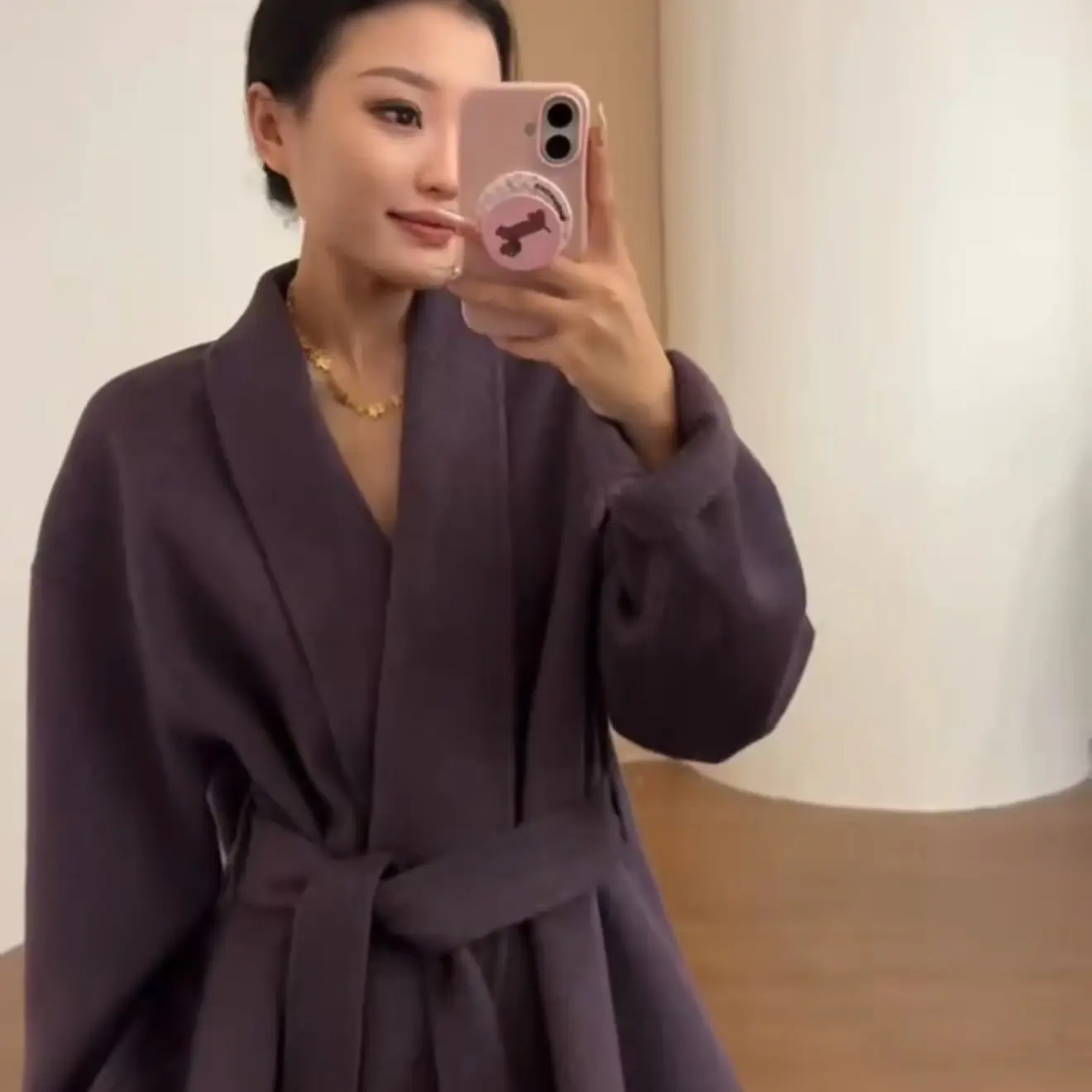 紫色慵懒高级感手工小个子收腰双面毛呢短款外套女