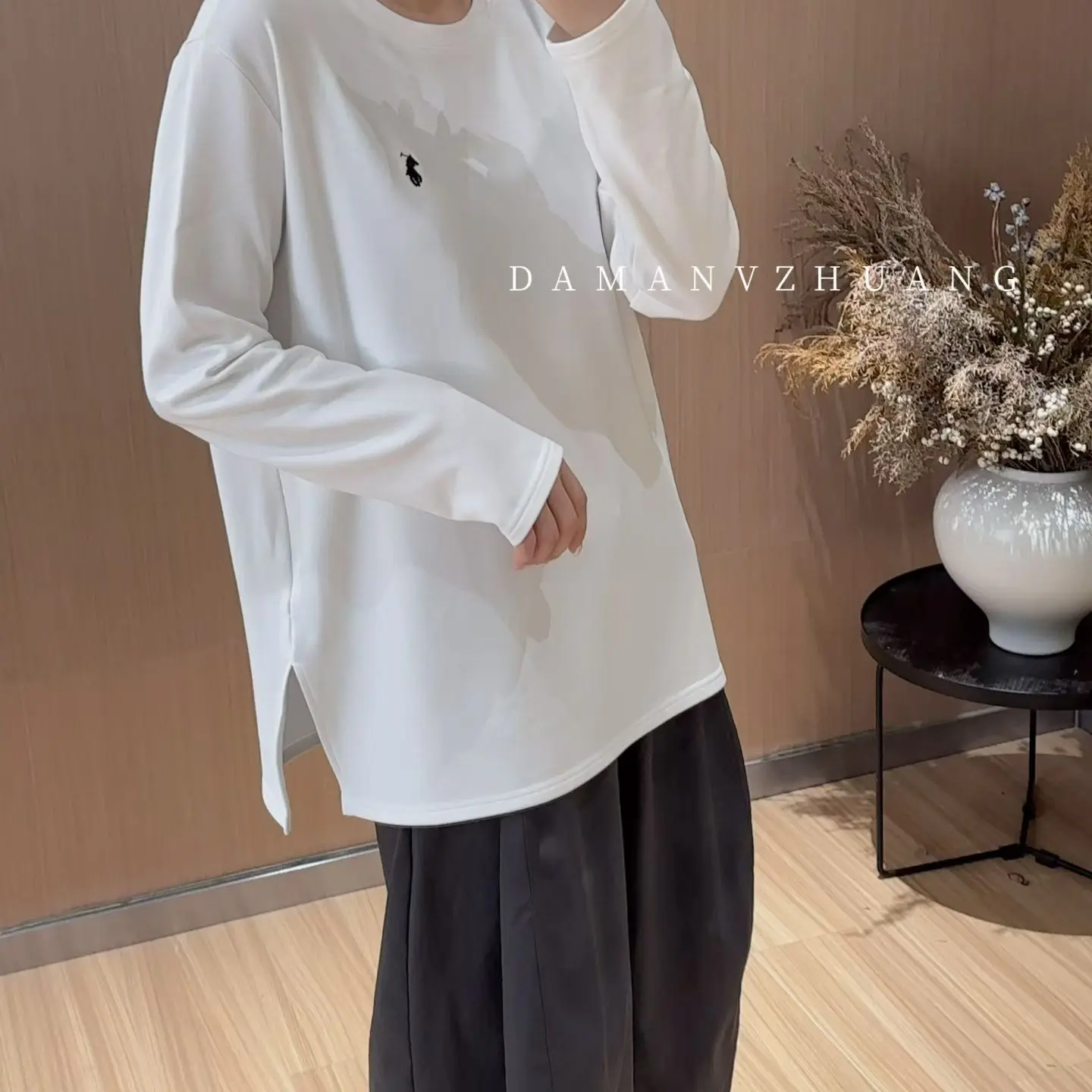 35359#新款重工刺绣宽松百搭长袖纯棉T恤