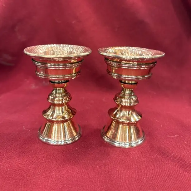 尼泊尔纯手工红铜酥油灯口径6公分高度9公分一对