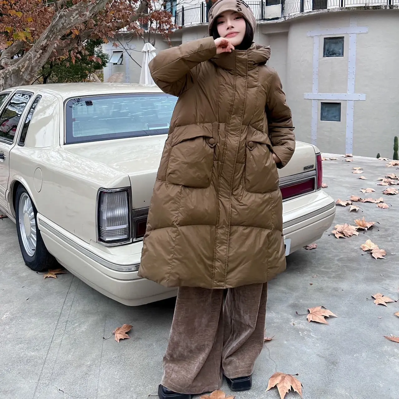 冬季宽松大码连帽鸭绒中长款1813
