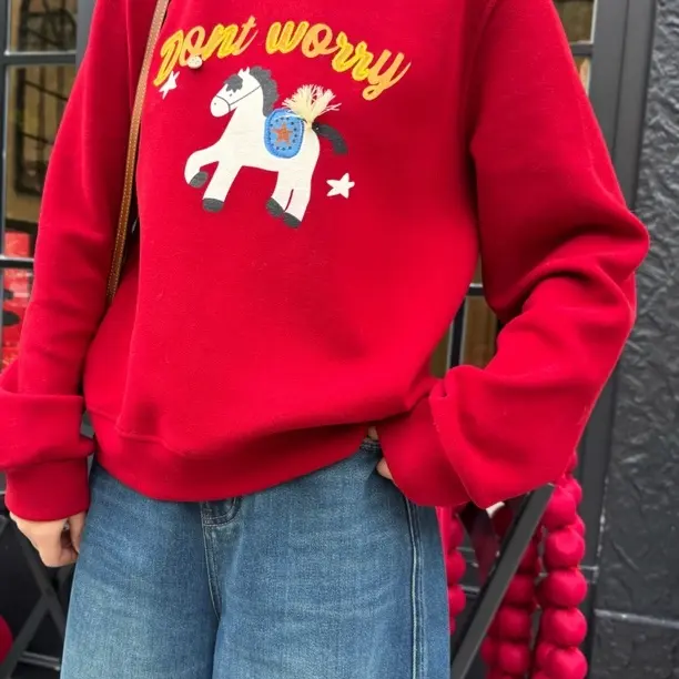 小马加绒加厚女士韩版宽松卡通印花卫衣