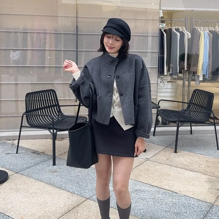 2527立领廓短款时尚秋季呢子外套秋冬韩版宽松百搭小个子气质显瘦