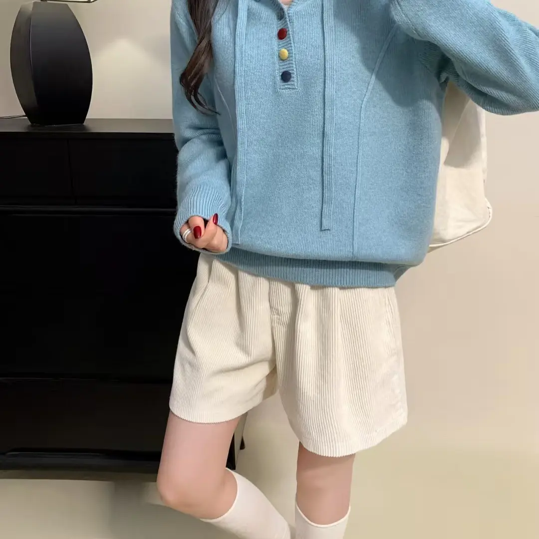 复古港风加厚彩点连帽卫衣韩版简约休闲通勤气质百搭宽松上衣